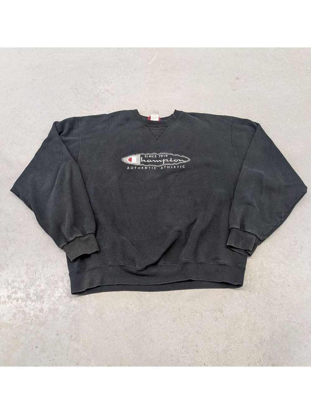 Vintage Y2K Champion Athletic Faded Black Crew Neck Sweater